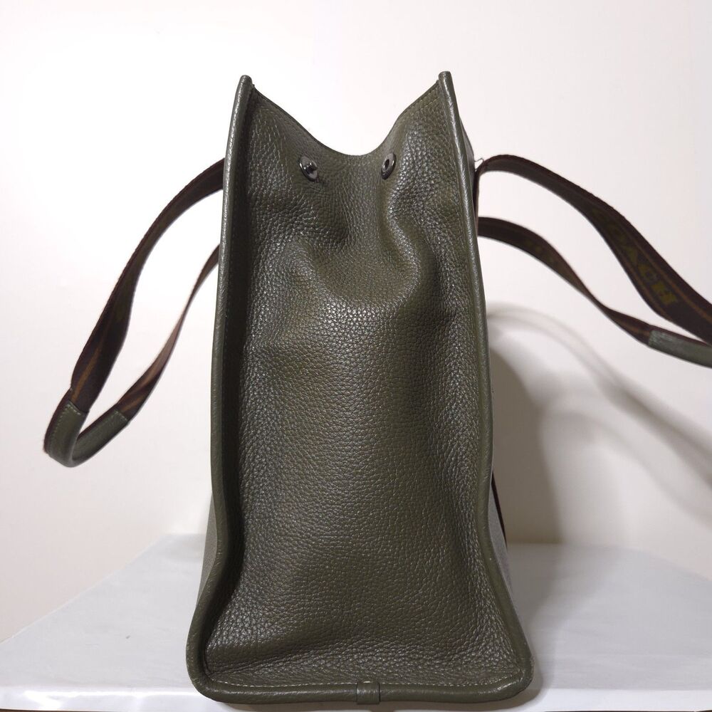 Coach Olive Pebbled Leather Smith Tote Bag Large Logo Strap Womens - Picture 6 of 16